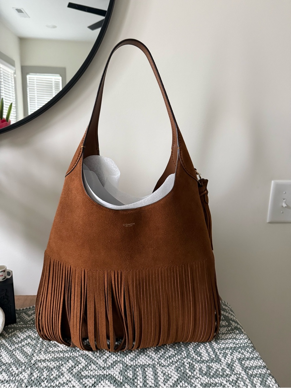 COACH Brooklyn 39 Warm Brown Suede Fringe Shoulder Hobo- NWOT - Picture 2 of 14